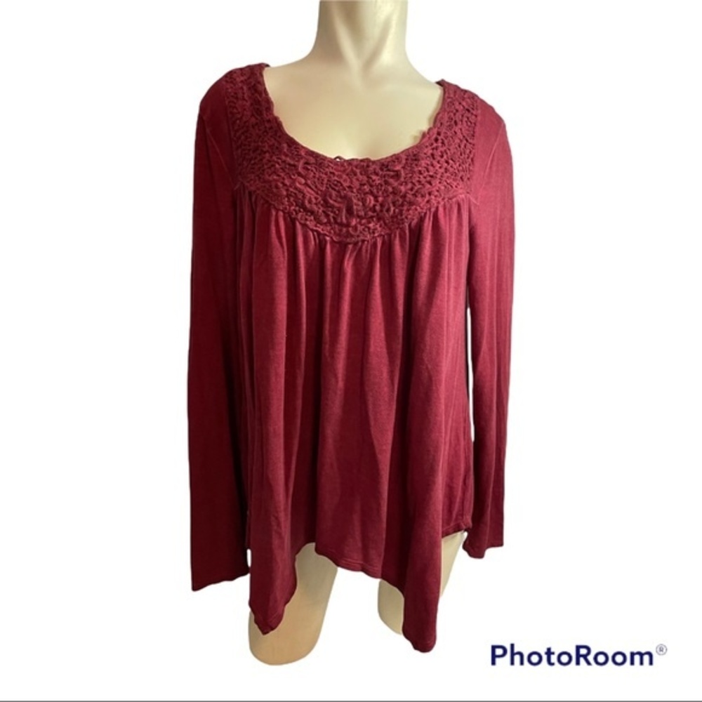 Knox Rose Crimson Crochet Neck Blouse Size M